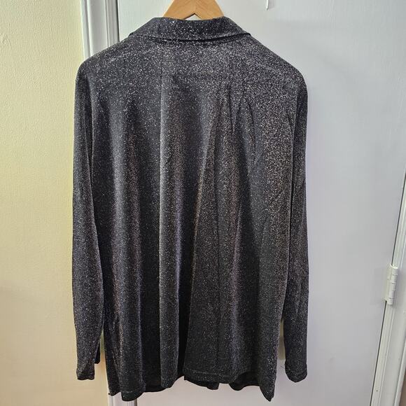 Vtg Semi Sheer Black Silver Metallic Button Up Shirt Size2X Y2K 90s Witch Dark - Picture 5 of 5